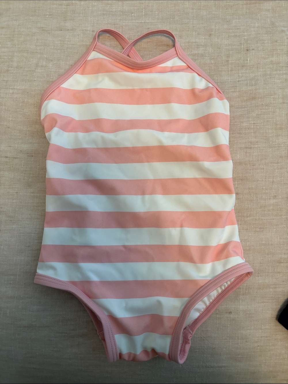 Hanna Andersson Pink and White Striped One-Piece with Crisscross Straps